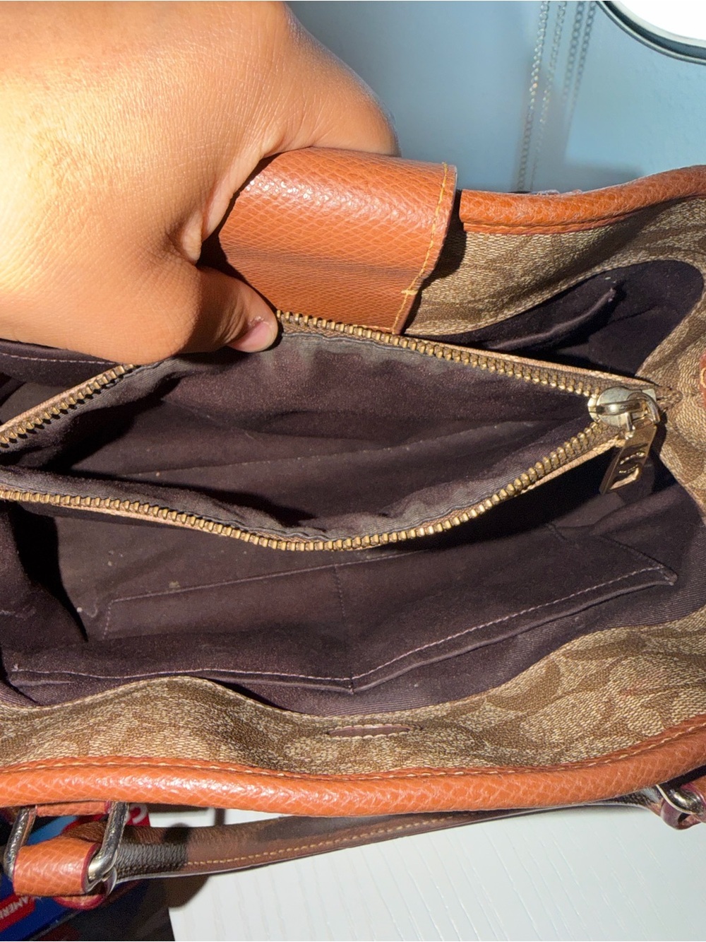 Coach Brown Signature Canvas Dome Satchel with Dark Brown Trim - Picture 5 of 5